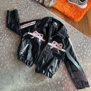 Black and Pink Bow vegan leather moto Accent Jacket M